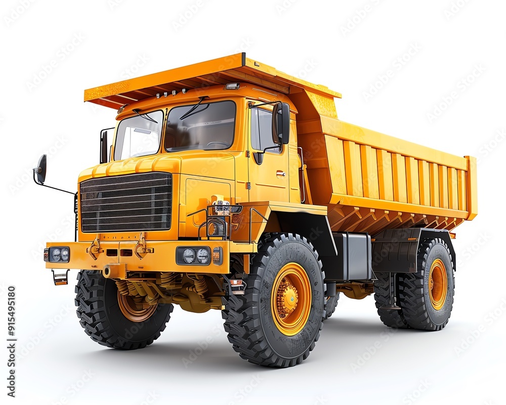 Modern dump truck, isolated on white, elevated perspective, highly detailed, clean and professional, commercial grade Modern dump truck, isolated on white, elevated perspective, highly detailed, clean and professional, commercial grade