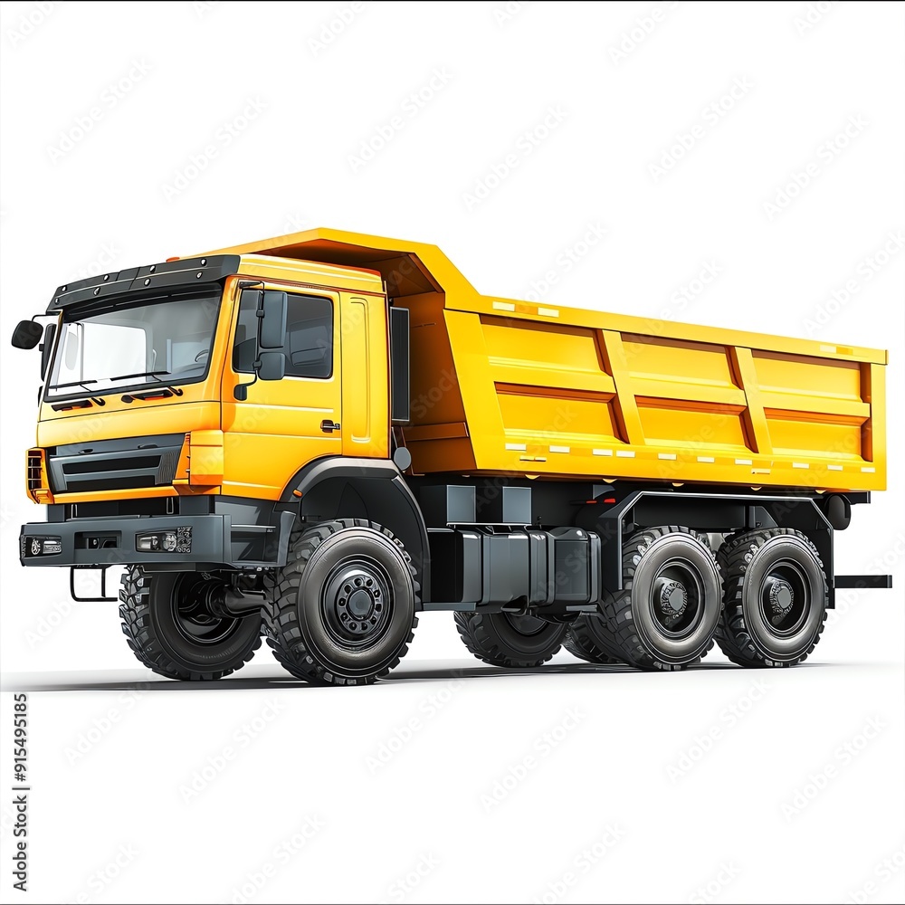 Modern dump truck, isolated on white, side profile, highly detailed, clean and professional, realistic texture Modern dump truck, isolated on white, side profile, highly detailed, clean and professional, realistic texture