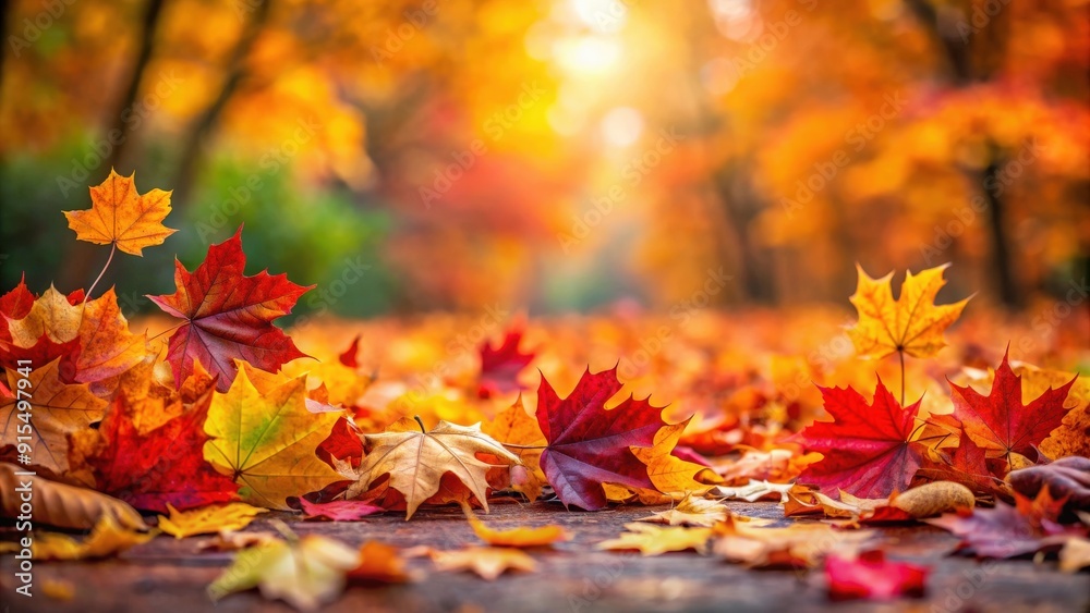 Fototapeta premium Autumn leaves background with vibrant colors and fallen leaves scattered on the ground, autumn, leaves, background, colorful