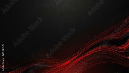 A black background with thin red and black wavy lines flowing from the bottom right corner towards the center
