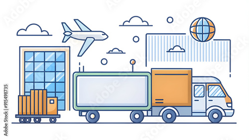 Modern 3D Flat Logistic Icon with Copy Space for Business Presentations. Ideal for Visualizing Logistics Concepts in Slideshows. Doodle Line Cartoon Style.