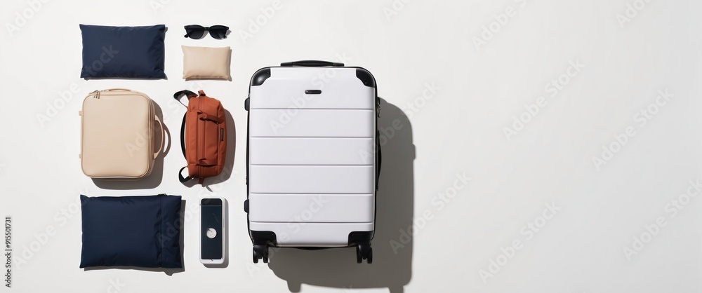 Stylish travel accessories arranged neatly for travel preparation and adventure