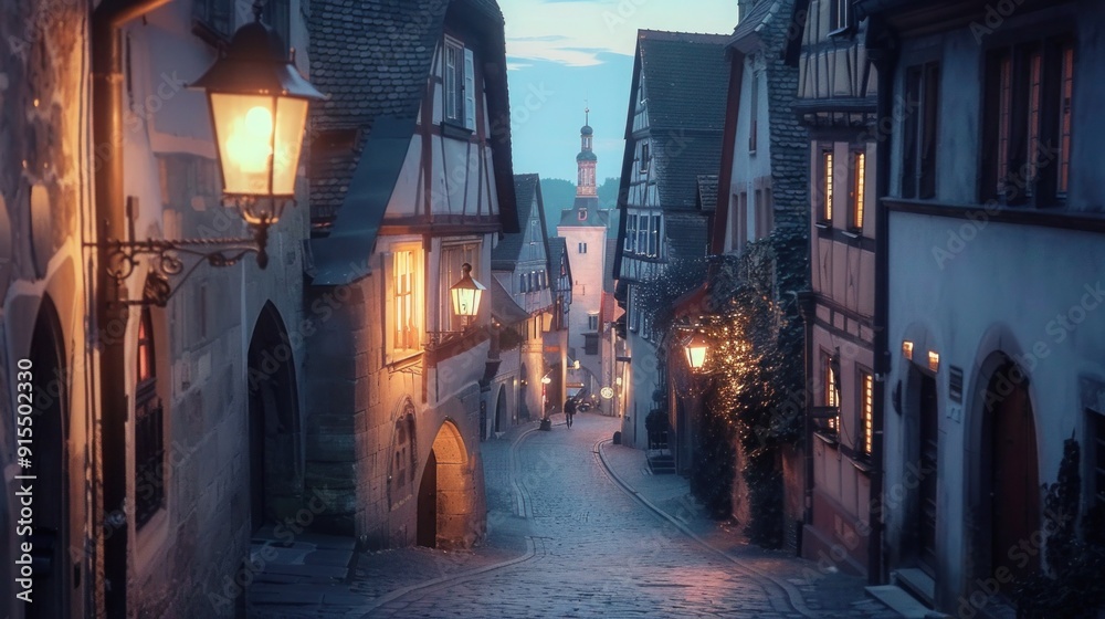 Fototapeta premium Plonlein street with city gates, Rothenburg ob der Tauber, Bavaria, Germany