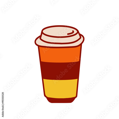 Warm cup featuring layered colors of orange, brown, and yellow at a cozy coffee during autumn