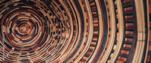 Intricate woven basket showcasing vibrant colors and patterns, highlighting traditional craftsmanship and artistic design