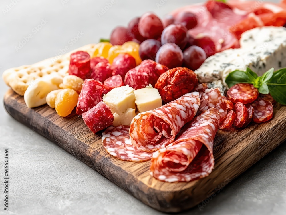 Delicious charcuterie board with assorted meats, cheeses, and fruits on a wooden platter, perfect for appetizers or party platters. Delicious charcuterie board with assorted meats, cheeses, and fruits on a wooden platter, perfect for appetizers or party platters.