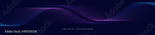 Dark abstract background with glowing wave. Shiny moving lines design element. Modern purple blue gradient flowing wave lines. Futuristic technology concept. Vector illustration