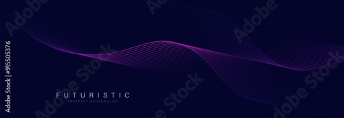 Futuristic abstract background with glowing wave. Shiny moving lines design element. Modern purple blue gradient flowing wave lines. Future technology concept. Vector illustration