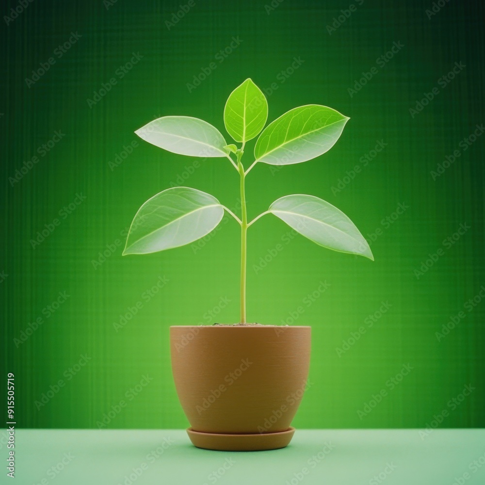 New growth emerging from a vibrant green potted plant set against a rich backdrop New growth emerging from a vibrant green potted plant set against a rich backdrop