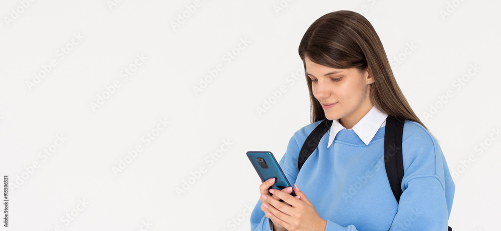 Photo of young caucasian college girl on white background Photo of young caucasian college girl on white background