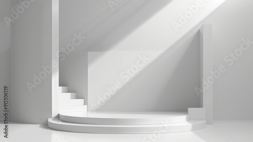 Wallpaper Mural Minimalist White Interior Design with Staircase and Platform Torontodigital.ca