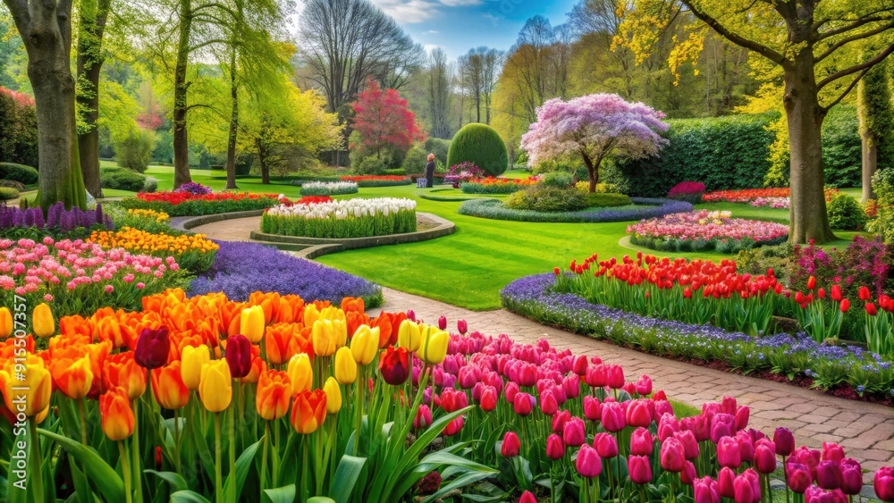 Vibrant tulips in full bloom in a meticulously landscaped garden, flowers, tulips, beautiful, colorful, vibrant, bloom, garden Vibrant tulips in full bloom in a meticulously landscaped garden, flowers, tulips, beautiful, colorful, vibrant, bloom, garden