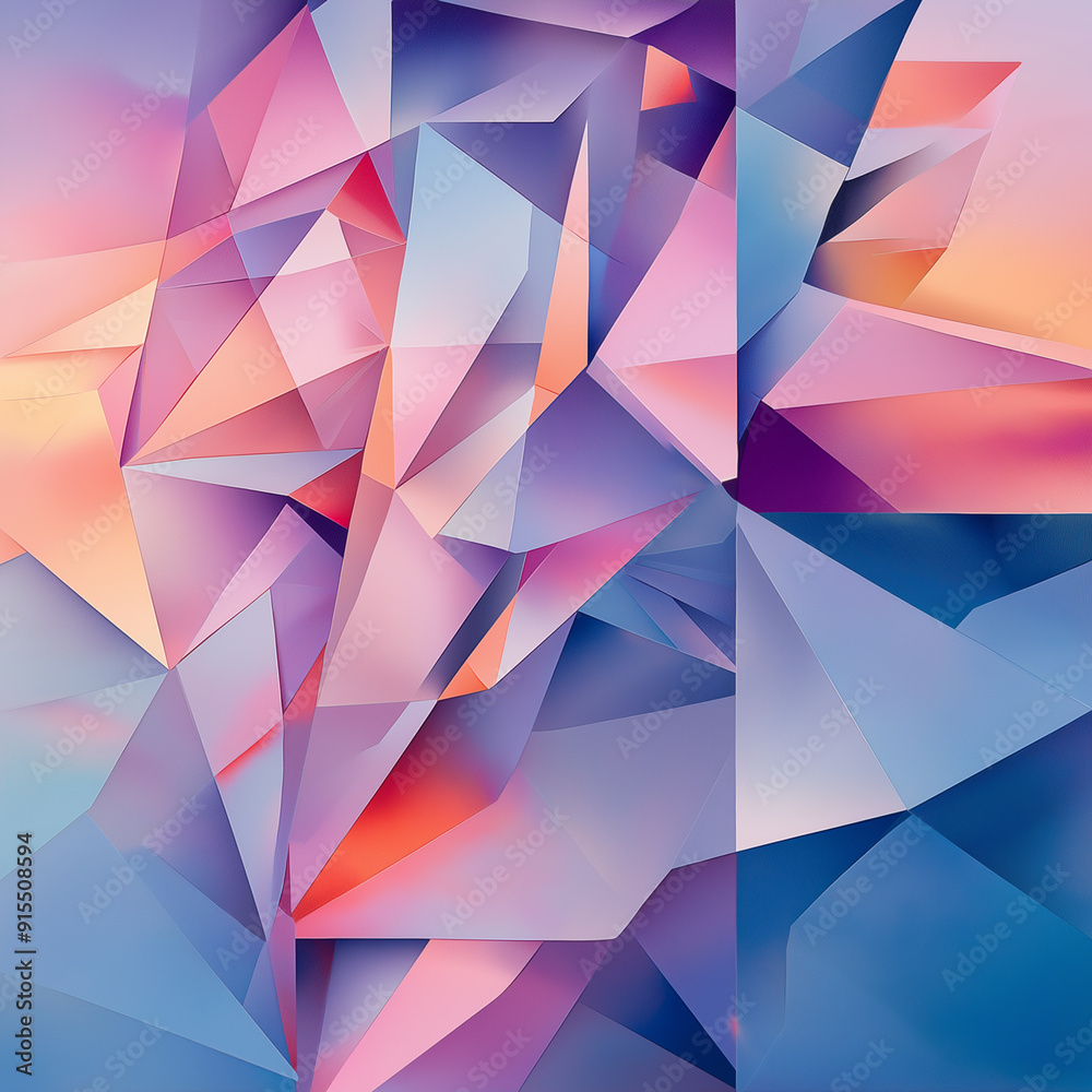 Layered polygons with smooth gradient transitions creating a modern and vibrant effect Layered polygons with smooth gradient transitions creating a modern and vibrant effect