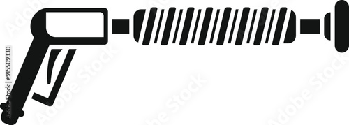 Simple icon of a pressure washer gun cleaning tool with a long extension nozzle being used for cleaning