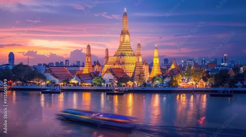 Obraz premium Wat Arun Temple at sunset landmark of Bangkok, Thailand