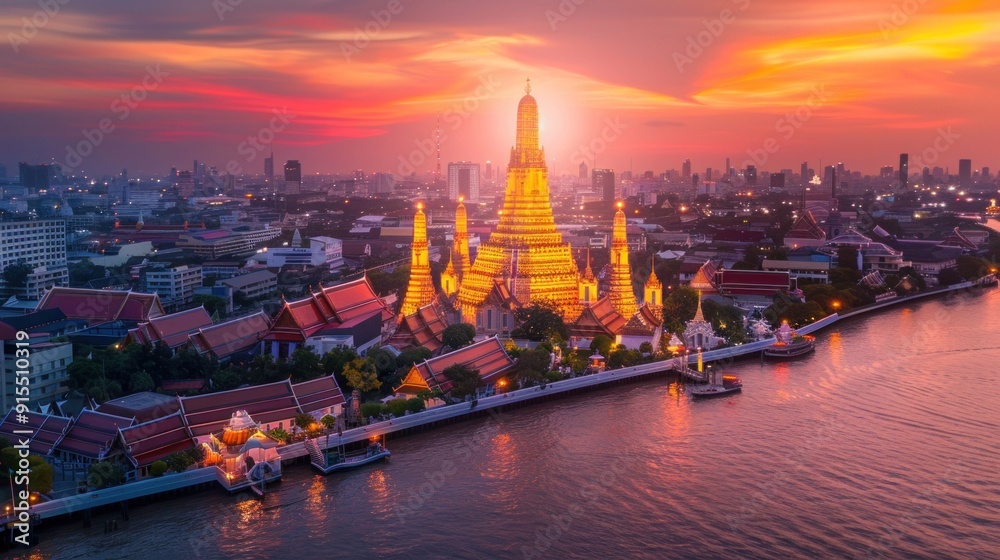 Obraz premium Wat Arun Temple at sunset landmark of Bangkok, Thailand