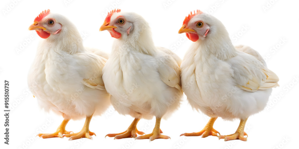 Fototapeta premium Three White chicken isolated on transparent background.