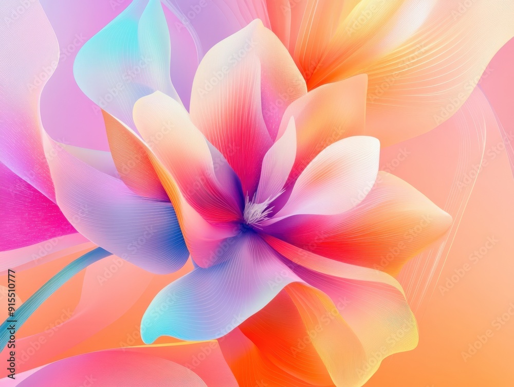 Colorful abstract flower blooms in vibrant hues against a soft pastel backdrop Colorful abstract flower blooms in vibrant hues against a soft pastel backdrop