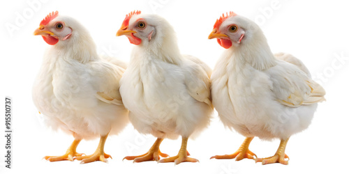 Three White chicken isolated on transparent background.