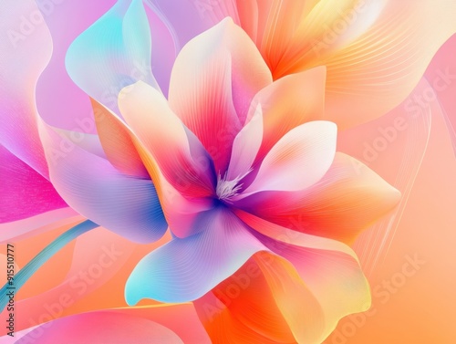 Colorful abstract flower blooms in vibrant hues against a soft pastel backdrop