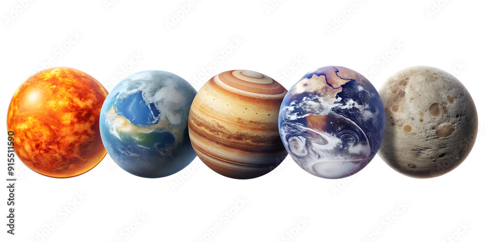 Celestial body collection, sun, planet earth, moon, mars and Saturn, isolated on a white background. Celestial body collection, sun, planet earth, moon, mars and Saturn, isolated on a white background.