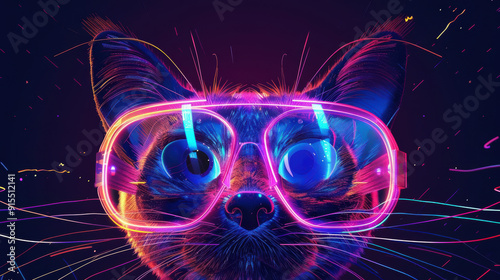 Cool cat character in virtual reality glasses generative ai image Technology Illustration