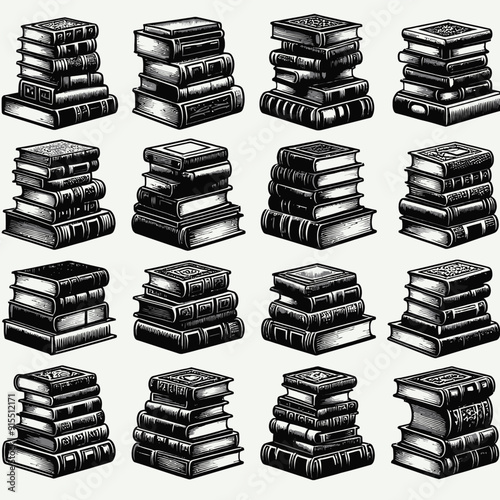 shiloutte book stacks vector 