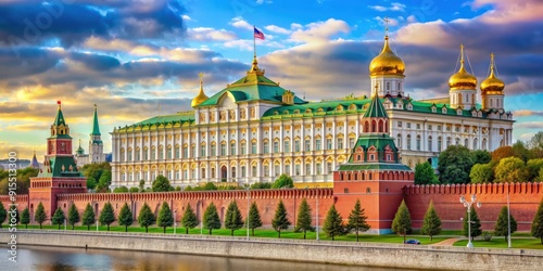 Grand Kremlin Palace in Moscow, Russia A stunning architectural masterpiece adorned with intricate details and vibrant colors