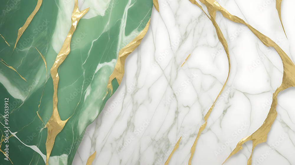 Fototapeta premium Illustration light green marble texture with golden veins abstract background.