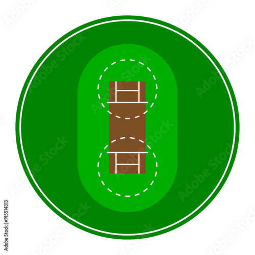 An aerial view displays a Cricket field featuring two hoops set on a vibrant green surface. Vector illustration