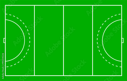 Aerial view of a well-maintained hockey field with markings for multiple matches. Vector illustration