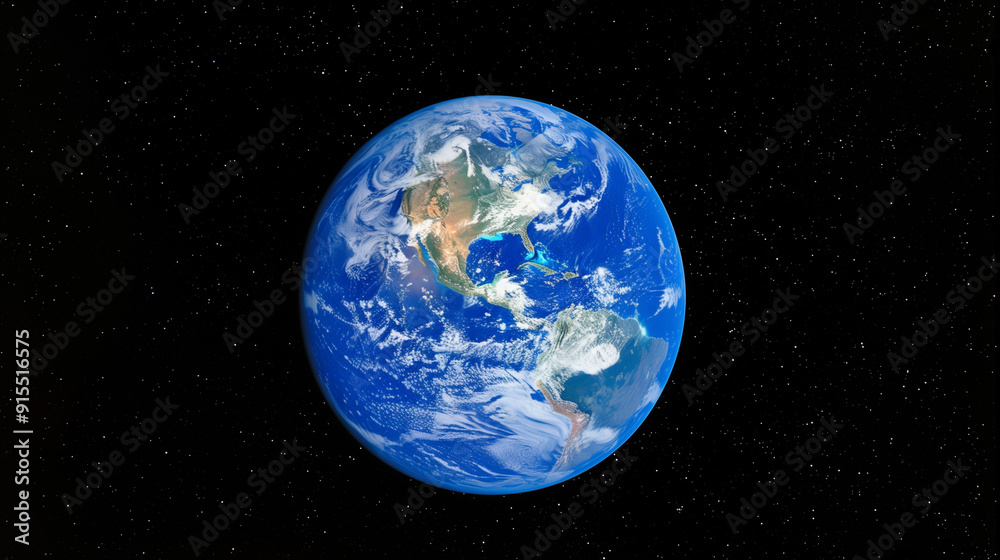 Obraz premium Planet earth from the space at night . 3d render. Planet Earth showcases a mesmerizing spectacle of city lights and clouds from space split between night and day with twinkling stars overhead.