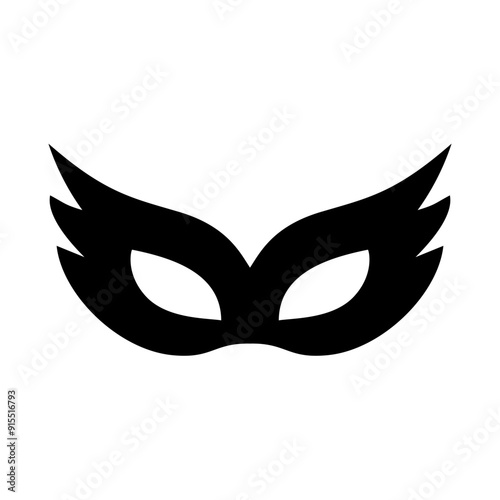 Carnival masks silhouettes. Black fill icons of masquerade mask for party, parade and carnival for Mardi Gras and Halloween. Fantasy ornate face masks symbol elements on transparent background.