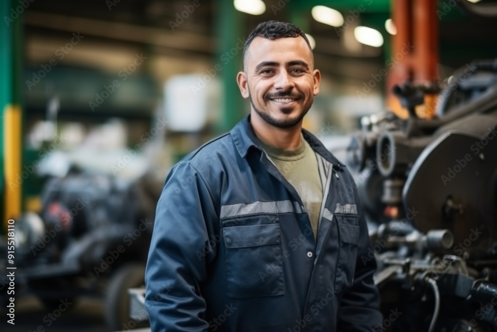 Portrait of a smiling latin male engineer in auto part factory Portrait of a smiling latin male engineer in auto part factory