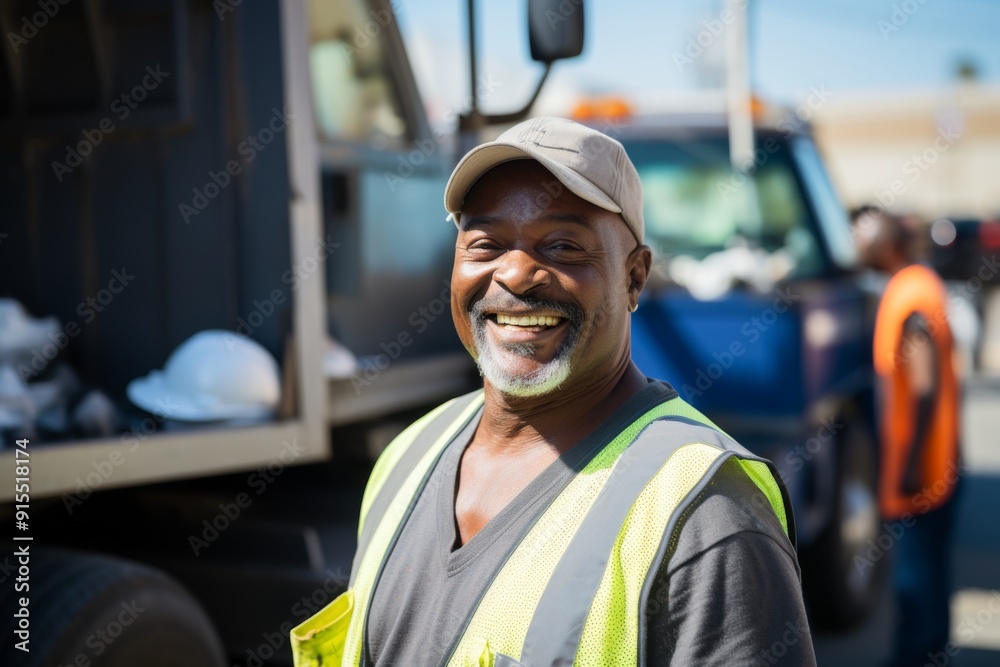 Portrait of a smiling middle aged sanitation worker