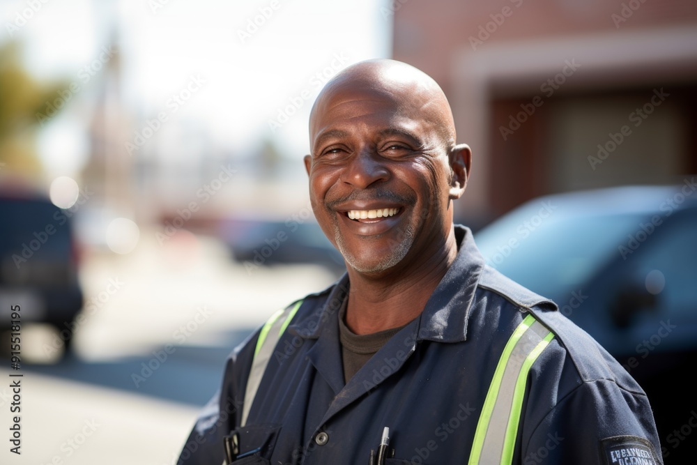 Portrait of a smiling middle aged sanitation worker Portrait of a smiling middle aged sanitation worker