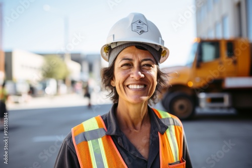 Portrait of a smiling middle aged female construction worker