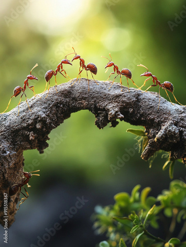  team of ants costructing bridge