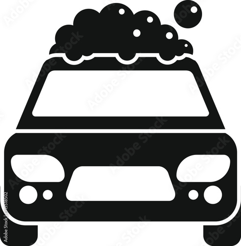 Black and white icon of a car covered in soap suds