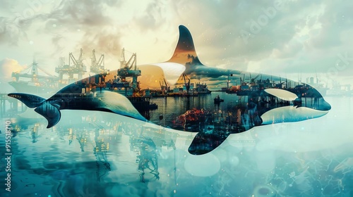 Wallpaper Mural Surreal painting of an orca whale made of a steampunk city. Torontodigital.ca