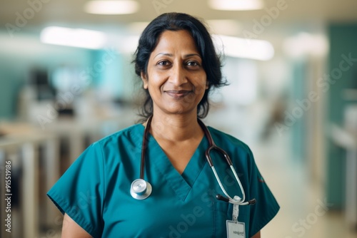 Free Download Smiling portrait of a middle aged Indian nurse in hospital - GFXLoad