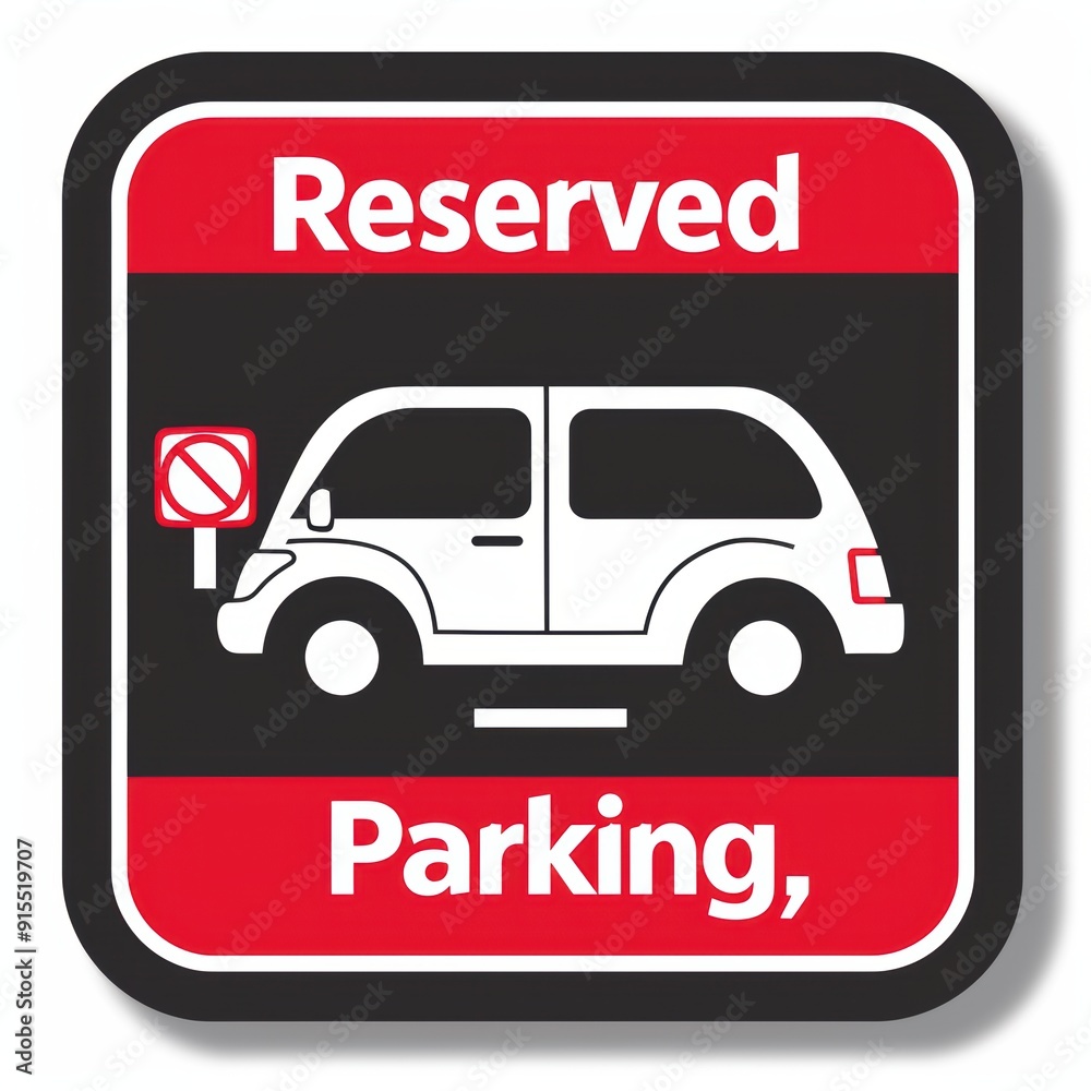 Reserved parking space sign in red and black indicating the space is reserved Reserved parking space sign in red and black indicating the space is reserved