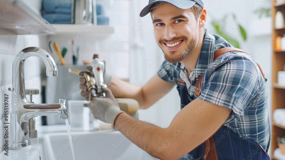 © Dina Photo Stories - Plumber repairing a bathroom sink, professional service concept. Cheerful repairman. plumber at work in a bathroom, plumbing repair service, assemble and install © Dina Photo Stories - Plumber repairing a bathroom sink, professional service concept. Cheerful repairman. plumber at work in a bathroom, plumbing repair service, assemble and install