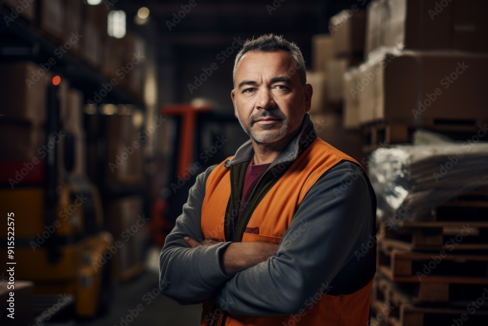 Portrait of a middle aged male warehouse worker Portrait of a middle aged male warehouse worker