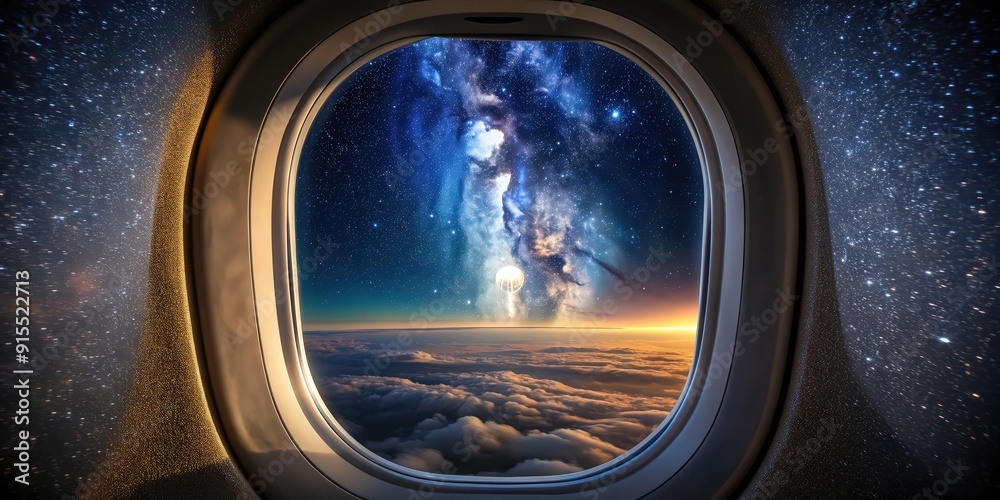 A breathtaking view of the starlit skies from an airplane window, celestial, wonders, serene, journey, airplane, window A breathtaking view of the starlit skies from an airplane window, celestial, wonders, serene, journey, airplane, window