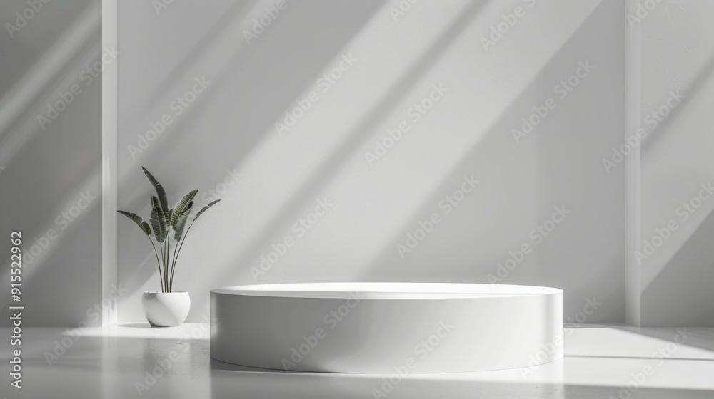 Minimalist White Podium with Sunlight and Plant Minimalist White Podium with Sunlight and Plant