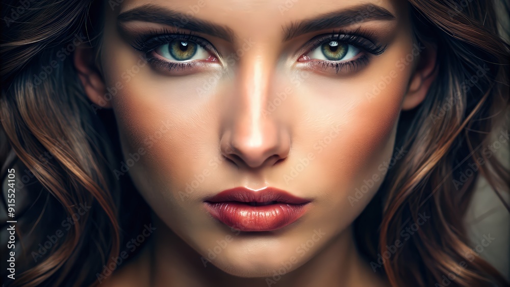 Close-up portrait of a woman's face with emphasis on features such as eyes, lips, and skin , woman, face, close-up, portrait, features Close-up portrait of a woman's face with emphasis on features such as eyes, lips, and skin , woman, face, close-up, portrait, features