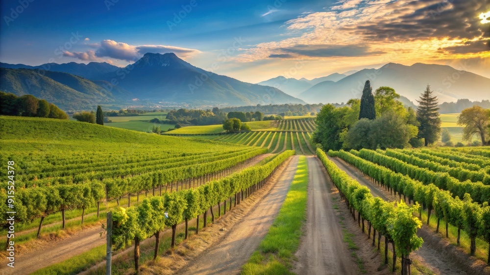Fototapeta premium Picturesque vineyard landscape along the Strada del Vino in Franciacorta, Italy, Strada del Vino