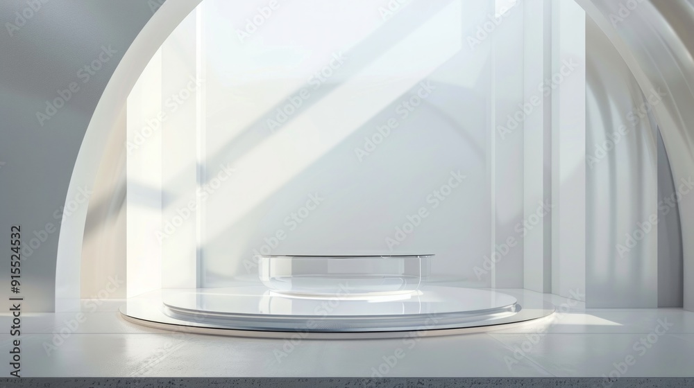 Minimalist White Arch Interior with Glass Podium Minimalist White Arch Interior with Glass Podium