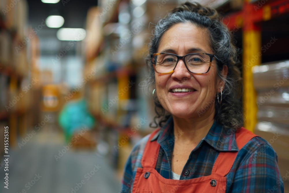 Portrait of a smiling middle aged female warehouse worker Portrait of a smiling middle aged female warehouse worker